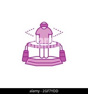 Virtual reality platform color line icon. Man in VR helmet gaming on platform. Cyberspace, simulation, interactive. Pictogram for web page, mobile app Stock Vector