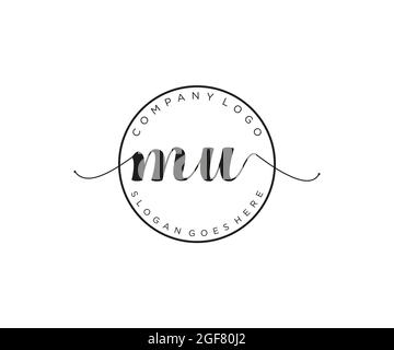 MU Feminine logo beauty monogram and elegant logo design, handwriting logo of initial signature, wedding, fashion, floral and botanical with creative Stock Vector