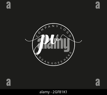 PV Feminine logo beauty monogram and elegant logo design, handwriting logo of initial signature, wedding, fashion, floral and botanical with creative Stock Vector