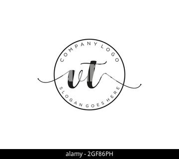 VT Feminine logo beauty monogram and elegant logo design, handwriting logo of initial signature, wedding, fashion, floral and botanical with creative Stock Vector