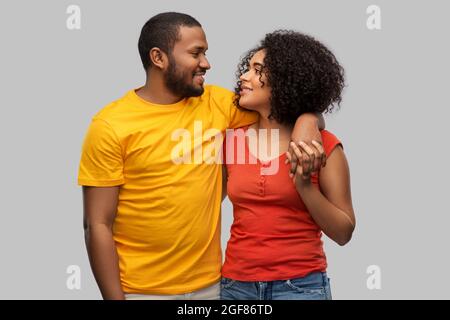 happy african american couple hugging Stock Photo