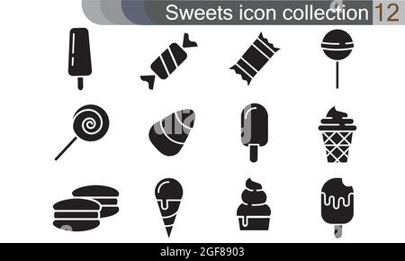 Sweets icon set. Flat style set of 12 sweet vector icons for web isolated on white background Stock Vector