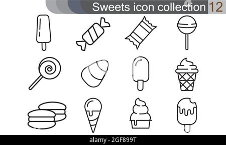 Sweets icon set. Flat style set of 12 sweet vector icons for web isolated on white background Stock Vector