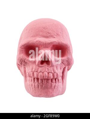 Pink human skull isolated on white background with clipping path Stock Photo