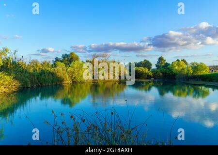 View of landscape of a pond, in the wetland nature reserve of En Afek, Northern Israel Stock Photo