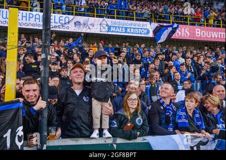 BRUGGE, BELGIUM - OCTOBER 27 : Young Club Brugge fans joking with