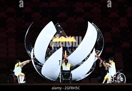 Illustration picture shows the flame at the opening ceremony of the Tokyo 2020 Paralympic Games, Tuesday 24 August 2021, in Tokyo, Japan. The paralymp Stock Photo