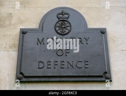 Ministry of Defence Building Sign, Whitehall, London, UK Stock Photo