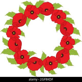 Poppy Wreath on White Background. Vector Poppies Wreath Stock Vector