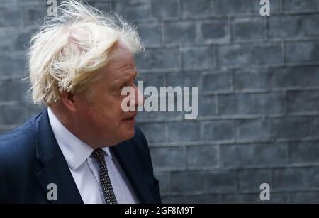London, England, UK. 24th Aug, 2021. UK Prime Minister BORIS JOHNSON is seen leaving 10 Downing Street ahead of a virtual G7 Leaders Meeting on Afghanistan where he is expected to ask US President Joe Biden to extend the deadline to leave Afghanistan beyond 31 August. (Credit Image: © Tayfun Salci/ZUMA Press Wire) Stock Photo