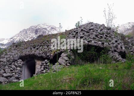 Slovenia. Tolminka valley. Bunker of the  Alpine wall. It was an Italian system of fortifications along the 1851 km of the Italian northern frontier, built in the years preceding WWII from the dictator Benito Mussolini. Stock Photo