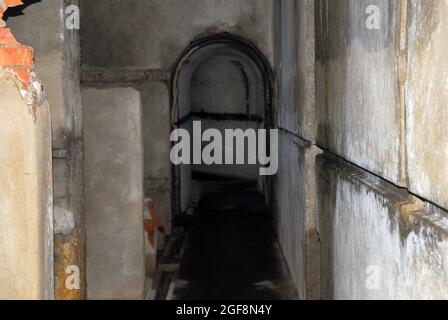 Slovenia. Tolminka valley. Bunker of the  Alpine wall. It was an Italian system of fortifications along the 1851 km of the Italian northern frontier, built in the years preceding WWII from the dictator Benito Mussolini. Indoor. Stock Photo