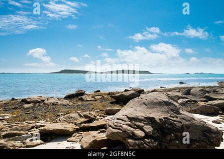 The Island of Samson seen from Appletree Bay, Tresco, Isles of Scilly ...