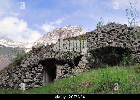 Slovenia. Tolminka valley. Bunker of the  Alpine wall. It was an Italian system of fortifications along the 1851 km of the Italian northern frontier, built in the years preceding WWII from the dictator Benito Mussolini. Stock Photo