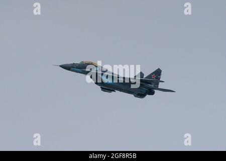 St. Petersburg, Russia, July 25, 2021 military parade fighter Su-30SM naval aviation of the Russian Navy in flight Stock Photo