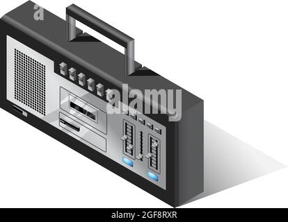 retro music stereo player. musical tape recorder for cassettes. vector isometric illustration Stock Vector