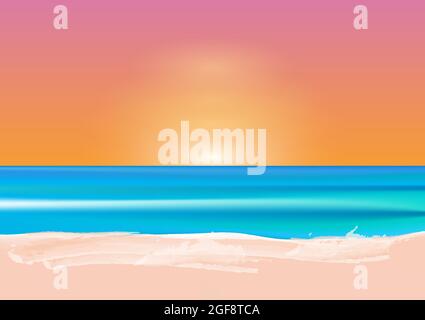 graphics drawing landscape view ocean and the light of sunset on the beach vector illustration Stock Vector
