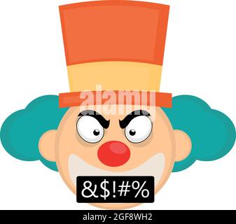 Vector emoticon illustration of the face of a cartoon clown with a hat, angry and insulting Stock Vector