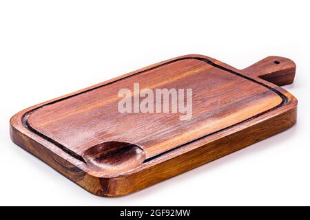 chopping board, handmade wooden kitchen board, isolated white background Stock Photo