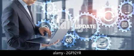 Update on virtual blue screen. Internet and technology concept 2021. Stock Photo
