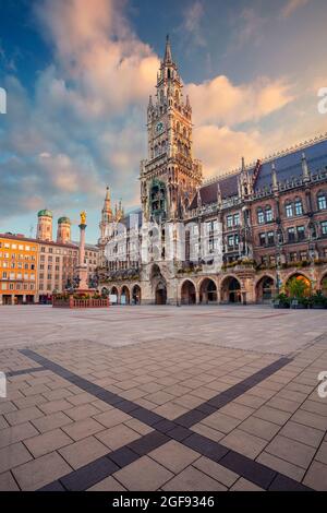 Munich, Germany. Cityscape image of Marien Square in Munich, Bavaria, Germany at summer sunrise. Stock Photo