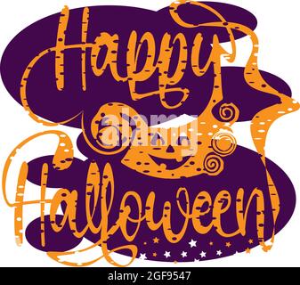 Happy Halloween pumpkin face with typography and noise effect made of stars Stock Vector