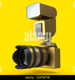 Yellow Speedlight Camera external gold flash speedlight isolated on white background ...