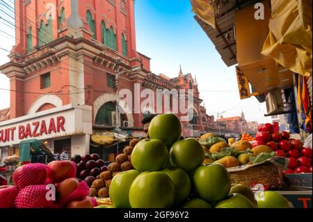 Kolkata, West Bengal, India - 29th December 2019 : Various fruits are being sold at retail fruit market in New Market area, Kolkata. Stock Photo