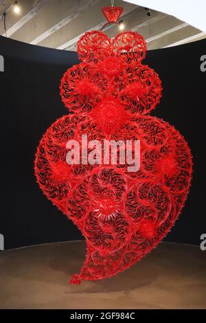 Stunning and elaborate sculpture Red Independent Heart by Joana Vasconcelos, as displayed in Yorkshire Sculpture Park, UK. Stock Photo
