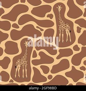 Seamless pattern with a giraffe and texture of the stains on the skin. Vector illustration. Stock Vector