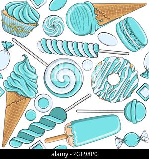 Seamless pattern with blue and white sweets. Vector illustration. Stock Vector