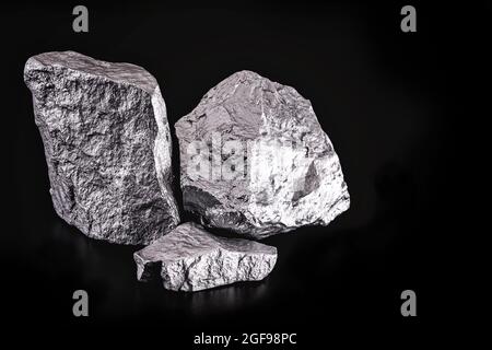 large silver stone, rare silver nugget. Gemstone in high resolution, luxury concept. Mexico ore excavation. Stock Photo