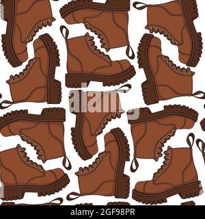 Color vector seamless pattern with brown boots. Stock Vector