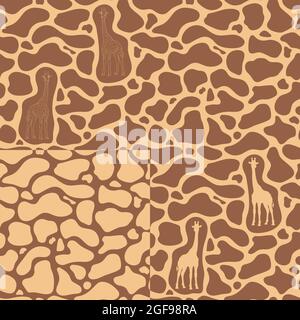Set of seamless patterns with a giraffe and texture of the stains on the skin. Vector illustration. Stock Vector