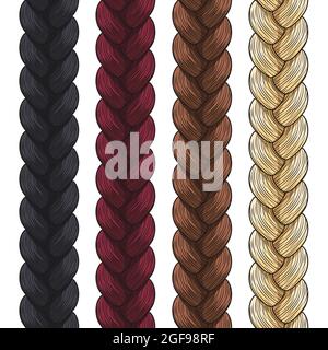 Set of vector colored pigtails. Seamless patterns. Stock Vector