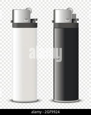 Vector 3d Realistic Blank White and Black Cigarette Lighter Set Closeup Isolated. Design Template for Advertising, Mockup, Corporate Identity. Front Stock Vector