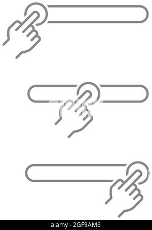 Hand button switch line icons. On, Off toggle slider flat UI control web elements. Lock and unlock symbol. Stock Vector