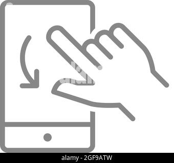 Turning swipe gesture line icons for smartphone application. Mobile phone with hand symbols. Stock Vector