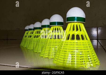 Plastic Badminton Ball, Yellow Ball, On Black Background, Texture Stock Photo