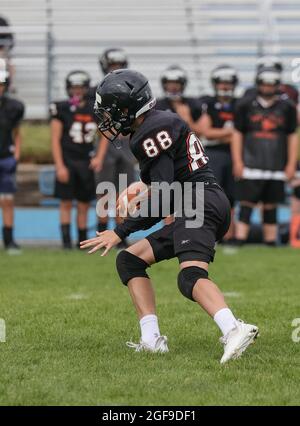 Football action with Post Falls vs Coeur d'Alene High School in Coeur d'Alene, Idaho. Stock Photo