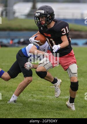 Football action with Post Falls vs Coeur d'Alene High School in Coeur d'Alene, Idaho. Stock Photo