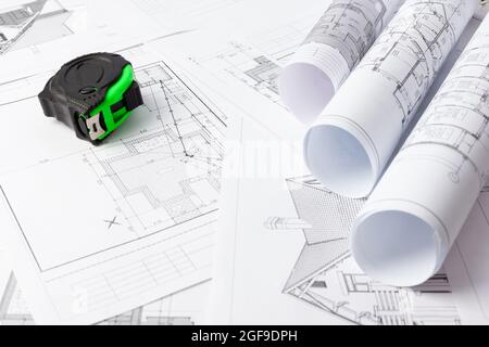 Photo drawings for the project engineering work Stock Photo