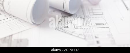Photo drawings for the project engineering work Stock Photo