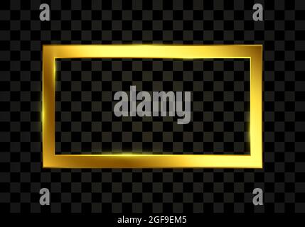 Gold frame with light effects. Bright rectangular banner. Vector Stock Vector