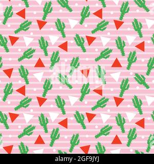 Cactus and triangles vector Seamless Pattern design for wallpaper, textile , surface, fashion , background,tile, stationary, home decor, furnishing et Stock Vector