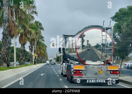 Malaga, Spain August 24, 2021, tanker on the road of the city of Malaga Stock Photo