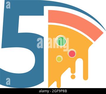 Number 5 with pizza icon logo vector template Stock Vector
