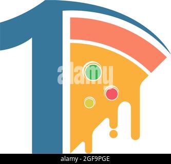 Number 1 with pizza icon logo vector template Stock Vector