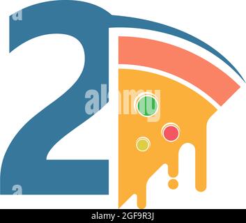 Number 2 with pizza icon logo vector template Stock Vector