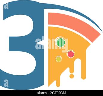 Number 3 with pizza icon logo vector template Stock Vector